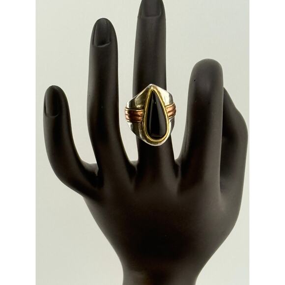 Sterling Silver Silpada Ring Copper Gold and Onyx Size 6.5 - Picture 1 of 4